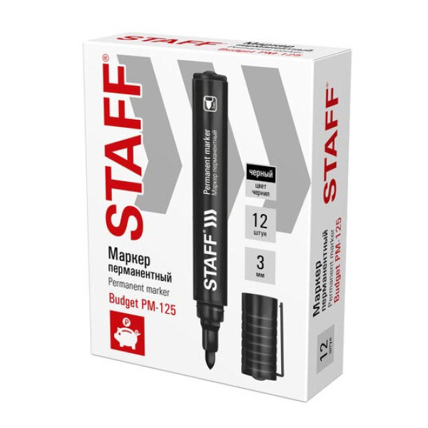Маркер перманент 3мм (черный) круглый Staff арт.152174