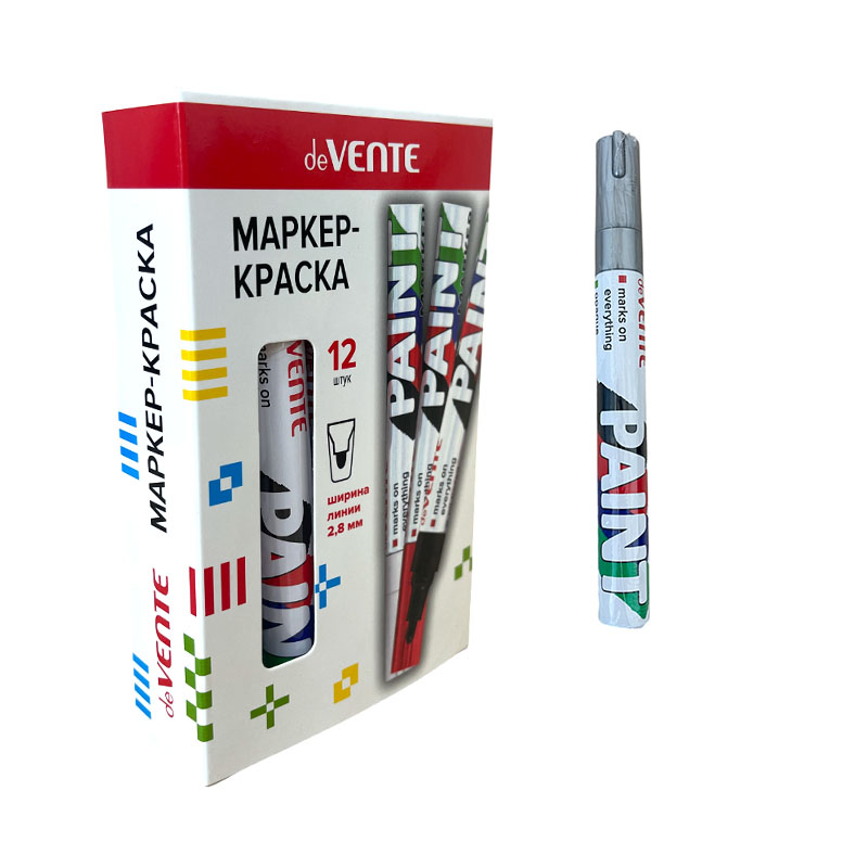 Маркер-краска серебристый 2,8 мм "deVENTE" круглый алюм. корпус нитро-основа пулевидн, арт.5043336 Маркер-краска серебристый 2,8 мм "deVENTE" круглый алюм. корпус нитро-основа пулевидн, арт.5043336