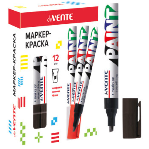 Маркер-краска черный 4мм "deVENTE" круглый с клипом нитро-основа скошенный арт.5043701